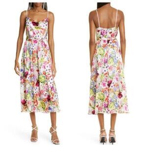 Alice + Olivia Samantha Floral Cowl Neck Midi Dress Size 12 NEW $550